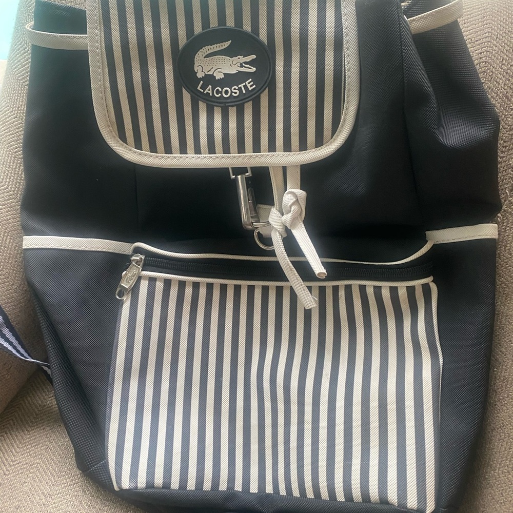 Lacoste Black and White Striped Backpack with Nautical Charm